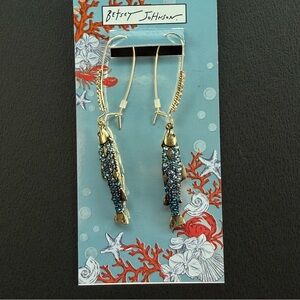 BETSEY JOHNSON Mermaid Jewels Blue Crystal-Studded Fish Dangle Earrings NEW NWT